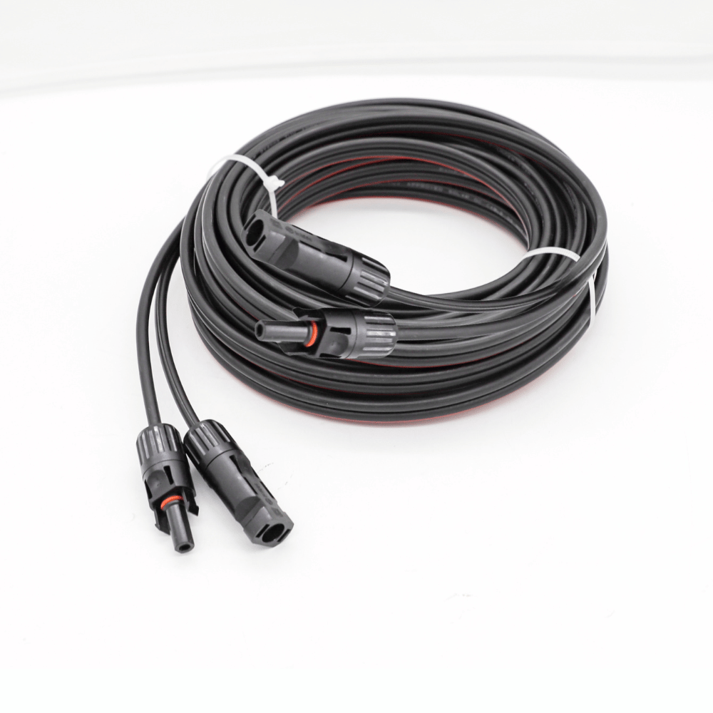 Coiled 1m twin solar extension cable with pre-terminated MC4 connectors ready for installation