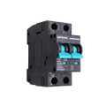 Angled side view of Exotronic 16A 2-Pole DC Circuit Breaker showing teal switches and C16 ratings