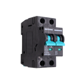 Angled side view of Exotronic 40A 2-Pole DC Circuit Breaker showing teal switches and 40A ratings