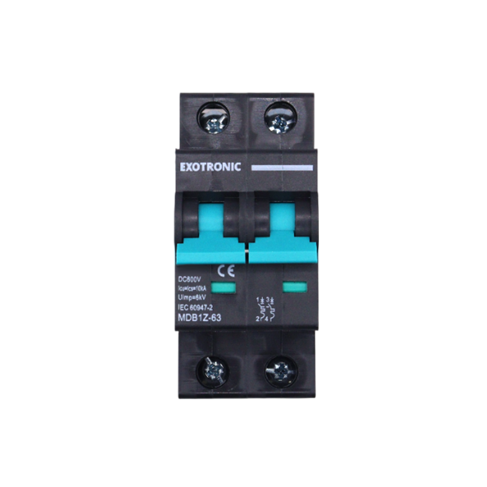 Front view of 10A DC circuit breaker in OFF position with green safety indicators visible