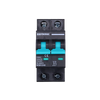Front view of 10A DC circuit breaker in OFF position with green safety indicators visible