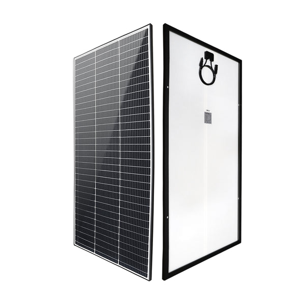 Angled view showing both the front and back profile of the solar panel