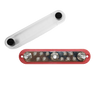 Overhead view of red busbar with three M10 studs, ten screws and detached clear cover