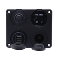 Front view of 4-gang flush mount panel with switch, voltmeter, USB ports and 12V socket