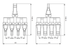Technical line drawing with dimensions for the 4-to-1 branch joiner