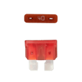 Orange 40A ATO/ATC automotive blade fuse with silver-plated terminals showing top and side profiles