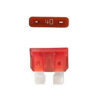 Orange 40A ATO/ATC automotive blade fuse with silver-plated terminals showing top and side profiles