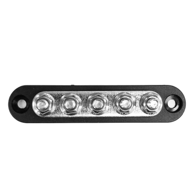 Top-down view of black 150A busbar featuring five silver M6 terminal studs