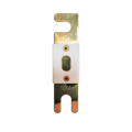 Top-down view of 500A ANL fuse showing gold terminals and ceramic body
