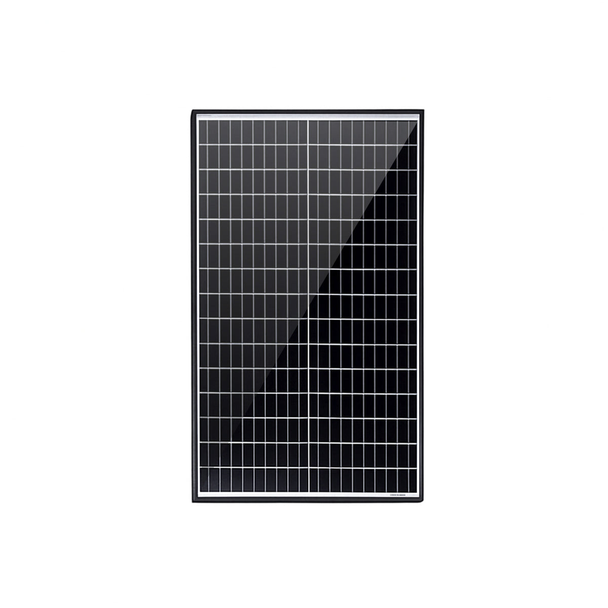 Front view of 50W fixed solar panel with black anodised aluminium frame