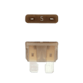 Tan 5A ATO/ATC automotive blade fuse with silver-plated terminals showing top and side profiles