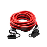 Coiled 5m 8AWG extension lead with 50A Anderson-style connectors and protective rubber dust caps
