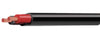Stripped end of 5mm twin core automotive cable revealing black outer sheath, colour-coded inner cores and copper strands