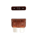 Brown 7.5A ATO/ATC automotive blade fuse with silver-plated terminals showing top and side profiles
