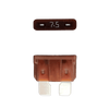 Brown 7.5A ATO/ATC automotive blade fuse with silver-plated terminals showing top and side profiles
