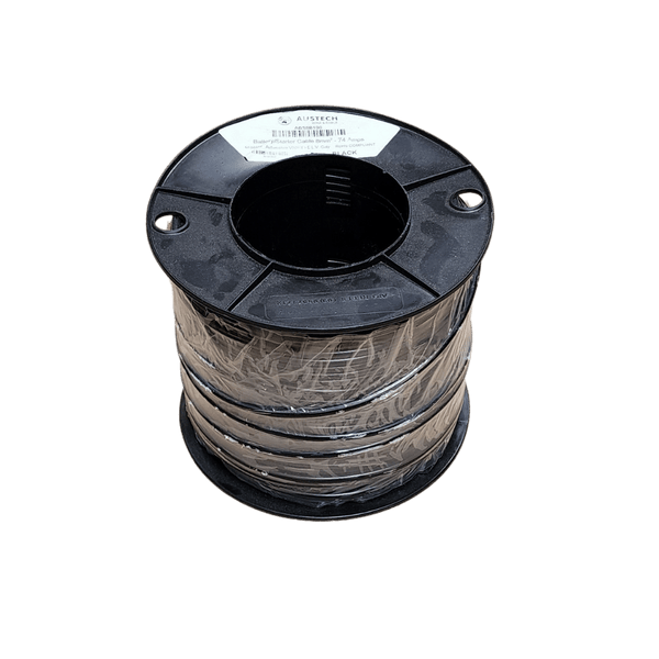 100m roll of 8B&S black single core automotive cable on a black plastic reel wrapped in clear film
