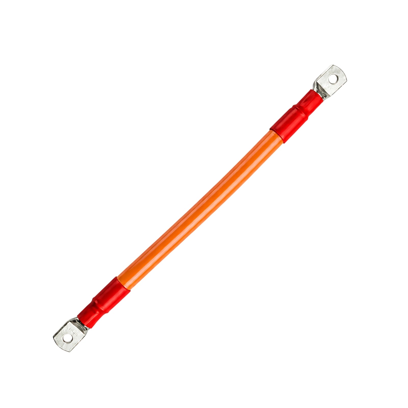 300mm length of 95mm2 red battery cable with M8 tinned copper lugs and orange sheath