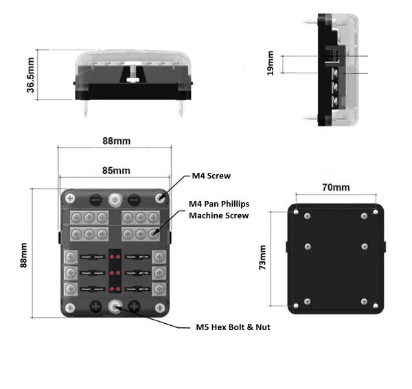 Exotronic 6 Blade Fuse Holder w/ Negative Bus Bar & Cover 2
