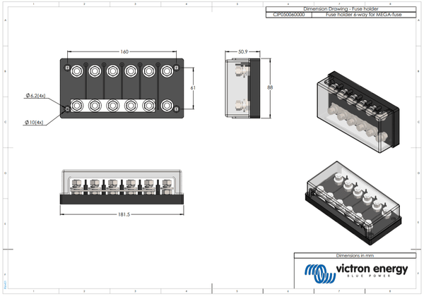 Victron Fuse holder 6-way for MEGA-fuse 4