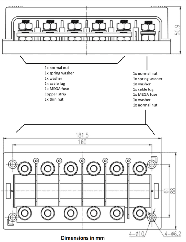 Victron Fuse holder 6-way for MEGA-fuse 6