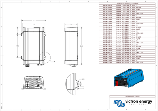 Victron 12V 250VA Phoenix Inverter 12/250 VE.Direct AU/NZ 3