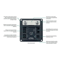 Top-down technical diagram of the active shunt module identifying connection ports and mounting studs