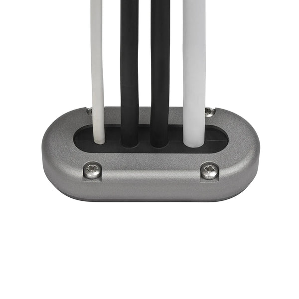 Front view of the aluminium multi cable seal with varying thickness cables installed