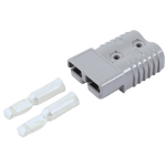 Grey 175A Anderson plug connector kit showing housing and two 0 AWG silver contacts
