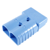 Close-up of blue connector housing top showing Anderson Power Products logo and mounting holes