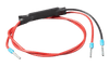 Angled view of coiled remote on-off cable showing inline module and pin connectors