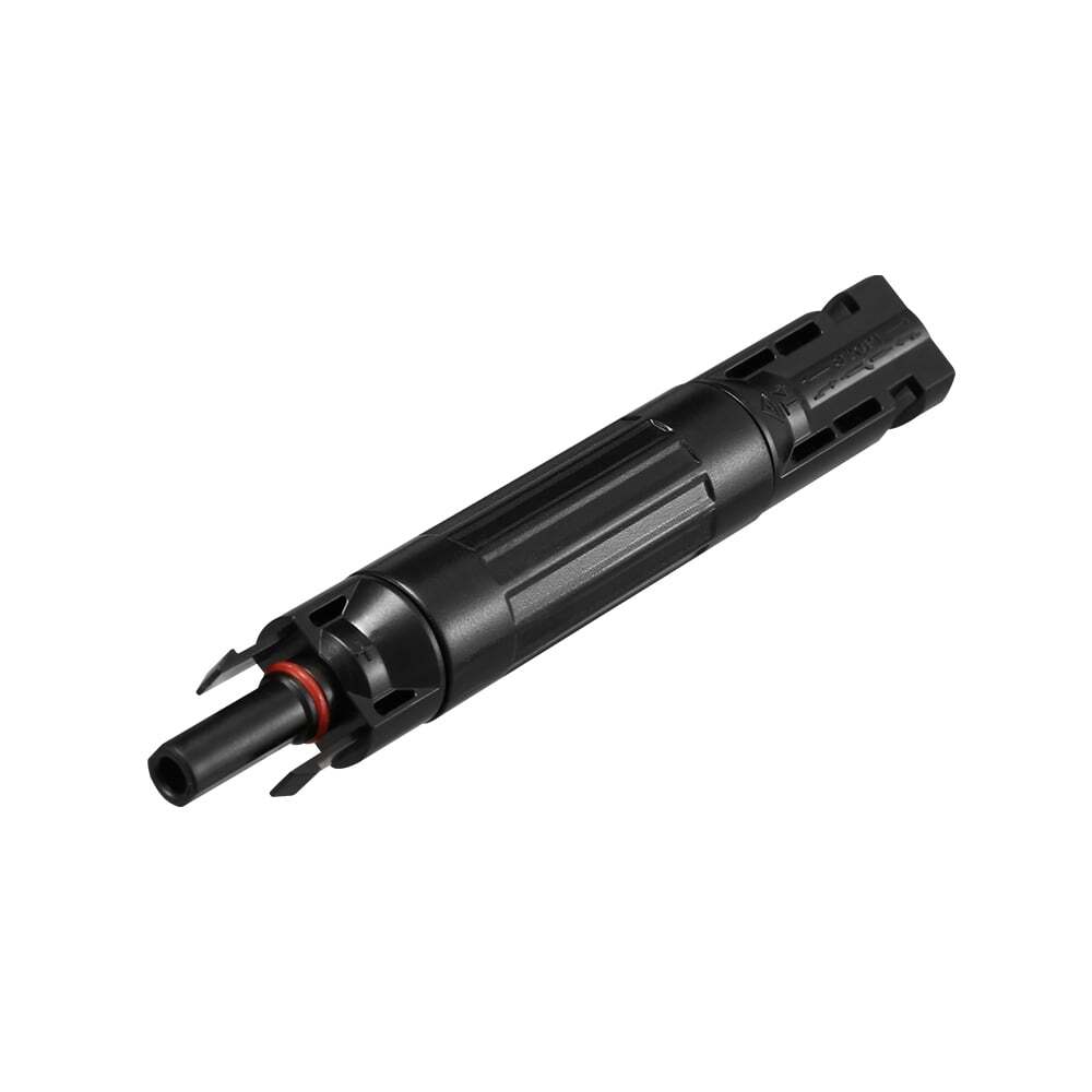 Angled shot showing red sealing ring and locking tabs on solar fuse connector