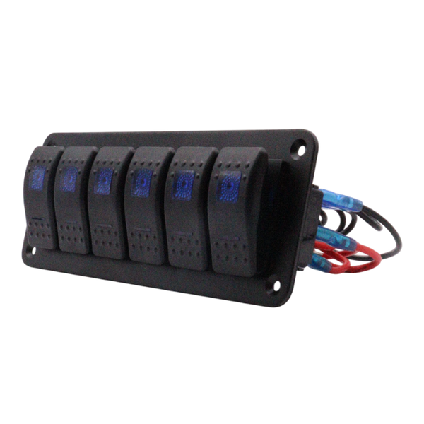 Angled side view showing switch profile and mounting depth of the panel housing