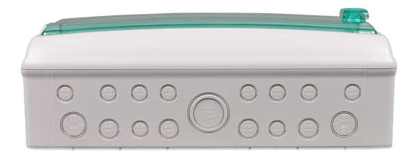 Top view of enclosure showing various pre-marked cable entry knockouts