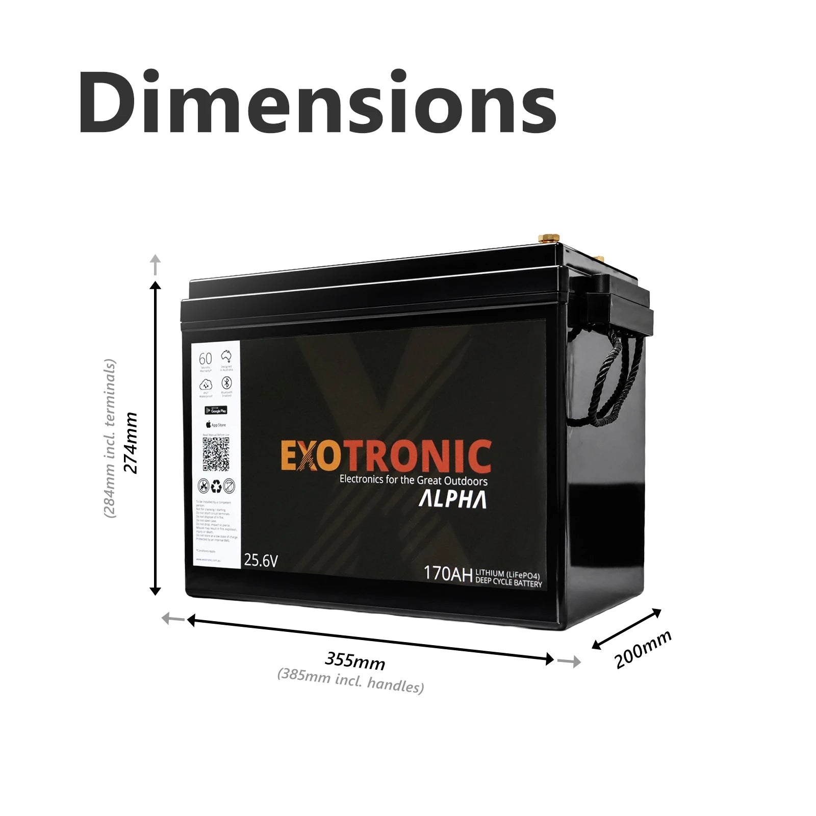 Exotronic 24V 170Ah Alpha IP67 Smart Bluetooth Lithium Battery