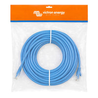 Coiled 10m blue Cat5e RJ45 UTP Ethernet patch cable with clear modular connectors