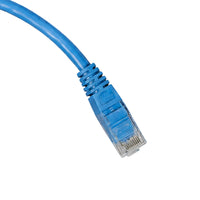 Coiled 1.8m blue Cat5e RJ45 UTP Ethernet patch cable with clear modular connectors