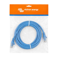 Coiled 3m blue Cat5e RJ45 UTP Ethernet patch cable with clear modular connectors