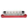 Assembled 150A busbar with clear cover installed over red base and studs