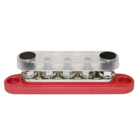 Angled view of assembled red busbar with clear cover secured