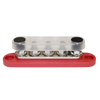 Angled view of assembled red busbar with clear cover secured
