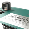 Detailed view of the M8 battery terminal post and safety instructions on the top panel