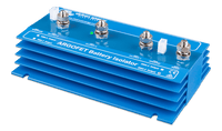 Side angled view of the Victron Argo FET battery isolator showing blue finned housing