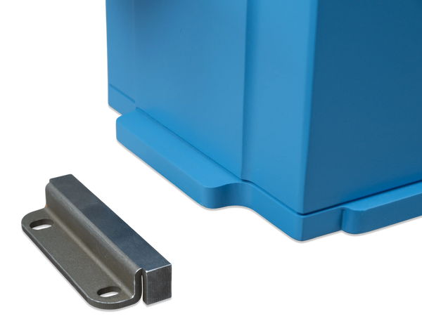 Close-up of a heavy duty steel mounting bracket designed for the Victron Smart NG battery range