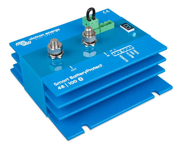 Top-left angled view of 48V 100A Bluetooth battery protection device