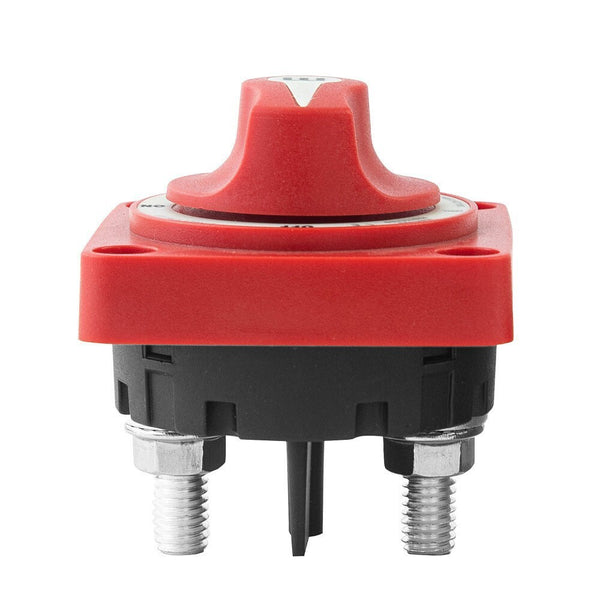 Bottom view of battery switch revealing two large M10 threaded terminal studs