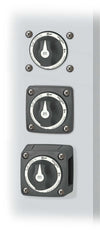 Vertical layout of three battery switches demonstrating surface, rear and front panel mounting methods