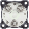 Rear connection interface showing large tinned copper studs for battery inputs and output