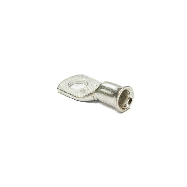 Close-up of the flared bellmouth barrel on a 10mm² copper cable lug