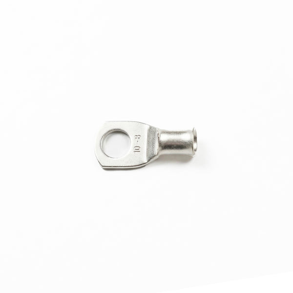 Close-up of the flared bellmouth barrel on a 10mm² copper cable lug