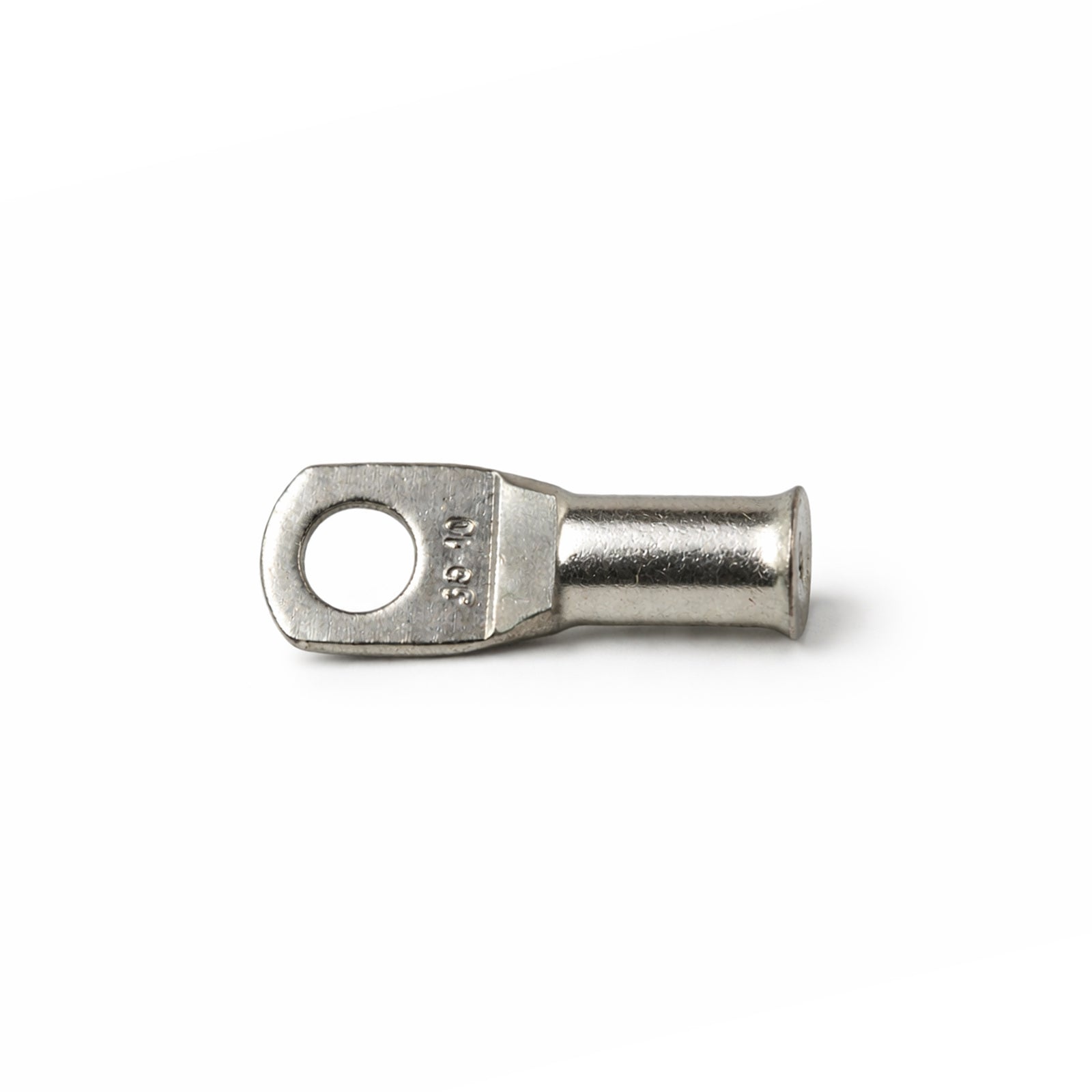 Close-up of the flared bellmouth barrel on a 35mm² copper cable lug